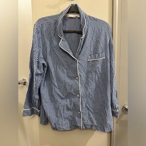 Victorias Secret Pajama Top Women’s Large Button Down Long Sleeve Gingham Blue
